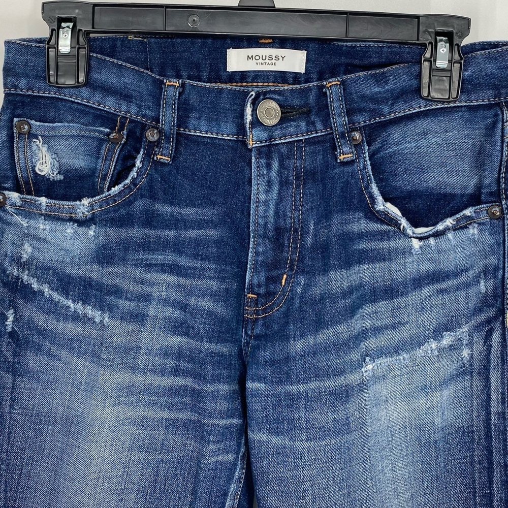 Moussy Vintage Lancaster Mid-Rise Distressed Skinny Cropped Jeans Size 27 - Picture 4 of 14